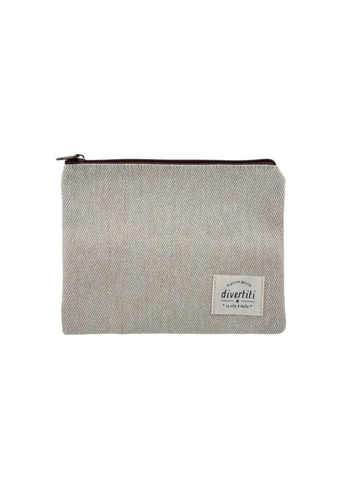 Daiso Flat Pouch – Beige Zippered Organizer Bag for Stationery, Makeup & Travel - Image 1